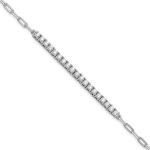 925 Sterling Shimmer Silver Stone 7 inch Trendy Paperclip Link Ladies Bracelet